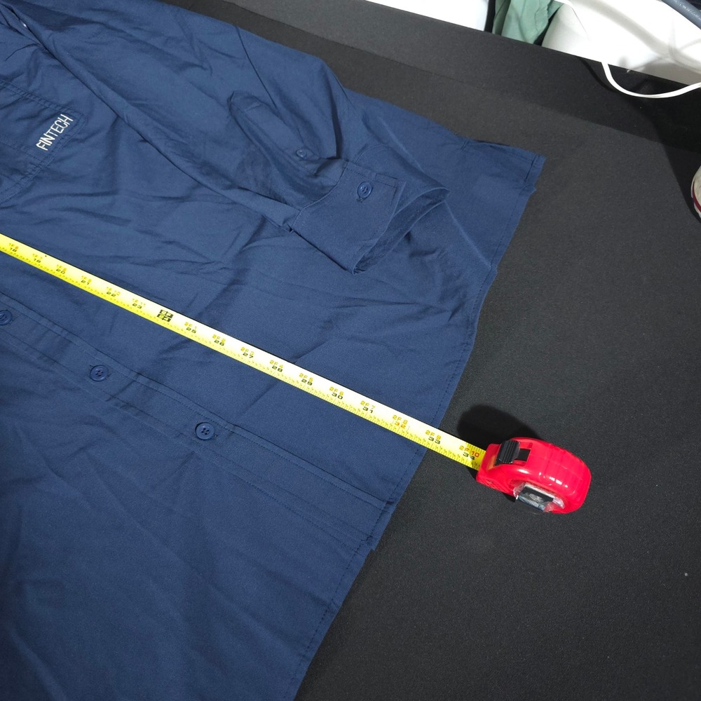 Fintech Fishing Shirt Mens XXL Navy Blue Long Sleeve Roll Tab Zip Pocket Stretch - Picture 3 of 12